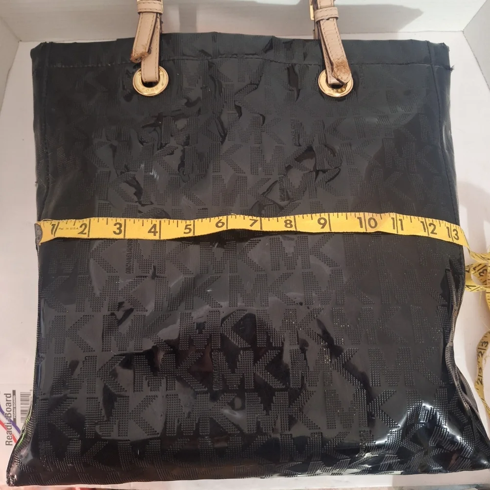 Michael Kors Large Jet Set Logo Tote Black Shoulder Patent Leather Bag Purse - Picture 17 of 17